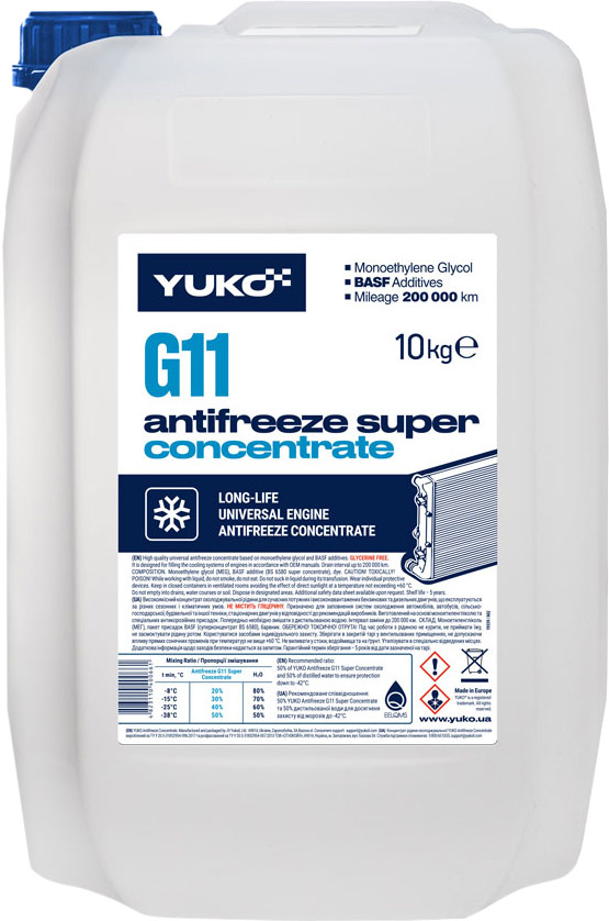 Охолоджувальна рідина YUKO G11, готова, синій, -40°С, 10 л (4820070248210)